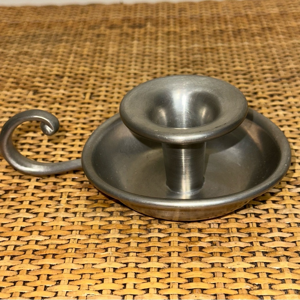 Nantucket Pewter Conn House Candlestick Holder Handle Silver Color Decor Small - Picture 3 of 7